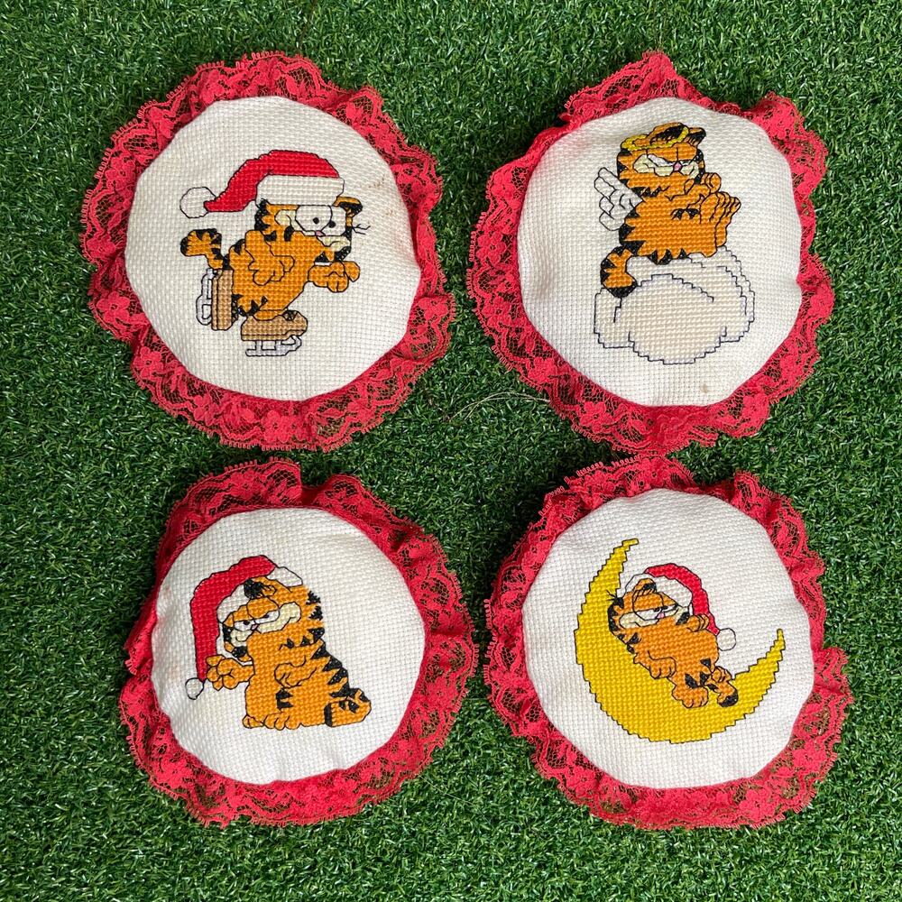 Vintage Lot Garfield Christmas Counted Cross Stitch Ornament